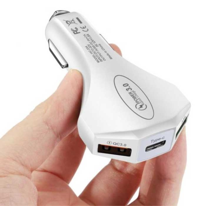 Chargeur de voiture Turbo avec 3 ports - Chargeur de voiture Quick Charge 3.0 Blanc