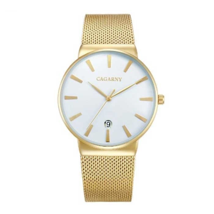 Luxury Crystal Quartz Watch for Men - Waterproof Wristwatch Stainless Steel White