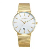 CAGARNY Luxury Crystal Quartz Watch for Men - Waterproof Wristwatch Stainless Steel White Minimal