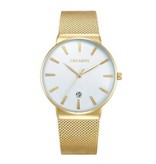CAGARNY Reloj de cuarzo de cristal de lujo para hombre - Reloj de pulsera resistente al agua Acero inoxidable Blanco Minimal