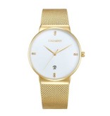 CAGARNY Luxury Crystal Quartz Watch for Men - Waterproof Wristwatch Stainless Steel White Minimal