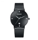 CAGARNY Luxury Crystal Quartz Watch for Men - Waterproof Wristwatch Stainless Steel White Minimal