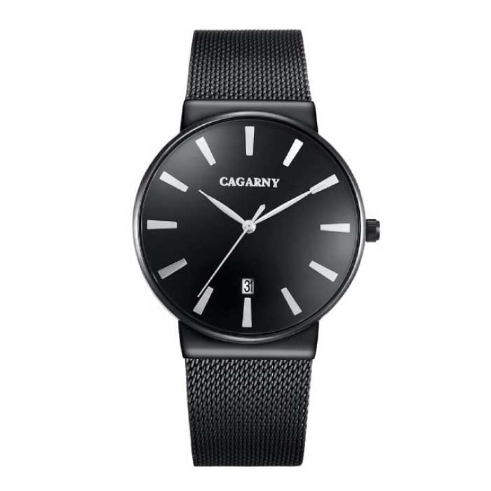 Montre Quartz Cristal de Luxe pour Homme - Montre-Bracelet Étanche Acier Inoxydable Noir