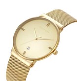 CAGARNY Luxury Crystal Quartz Watch for Men - Waterproof Wristwatch Stainless Steel Gold