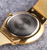 CAGARNY Luxury Crystal Quartz Watch for Men - Waterproof Wristwatch Stainless Steel Gold Minimal