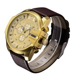 CAGARNY Orologio militare vintage per uomo - Orologio da polso al quarzo con cinturino in pelle oro