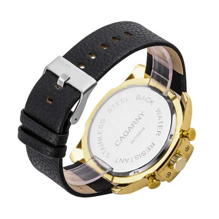 CAGARNY Vintage Militair Horloge voor Heren - Leren Bandje Kwarts Polshorloge Goud