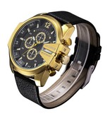 CAGARNY Montre Militaire Vintage pour Homme - Montre-Bracelet à Quartz avec Bracelet en Cuir Doré