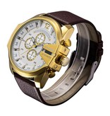 CAGARNY Montre Militaire Vintage pour Homme - Montre-Bracelet à Quartz avec Bracelet en Cuir Doré