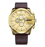 CAGARNY Vintage Military Watch for Men - Leather Strap Quartz Wristwatch Gold
