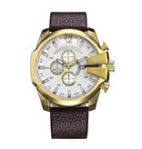 CAGARNY Vintage Military Watch for Men - Leather Strap Quartz Wristwatch Gold