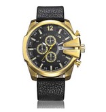 CAGARNY Montre Militaire Vintage pour Homme - Montre-Bracelet à Quartz avec Bracelet en Cuir Doré