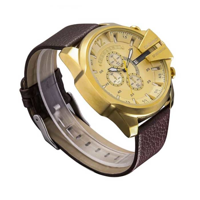 CAGARNY Vintage Militair Horloge voor Heren - Leren Bandje Kwarts Polshorloge Zwart