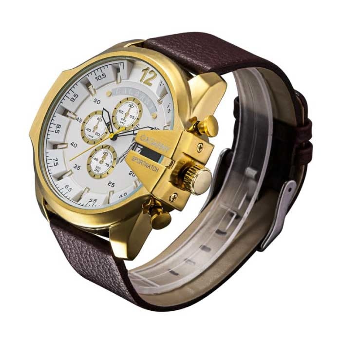 CAGARNY Vintage Militair Horloge voor Heren - Leren Bandje Kwarts Polshorloge Zwart