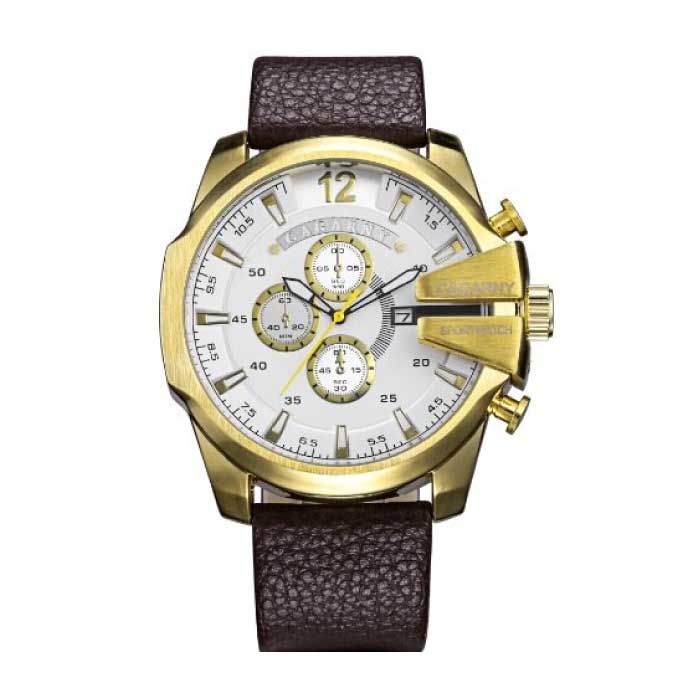 CAGARNY Vintage Militair Horloge voor Heren - Leren Bandje Kwarts Polshorloge Zwart