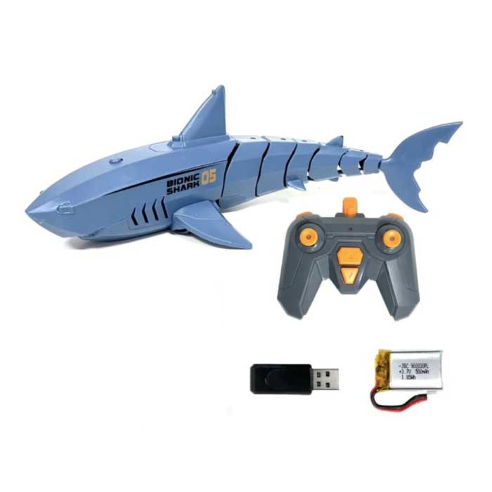 Steerable Mechanical Shark with Remote Control - RC Toy Robot Fish Blue