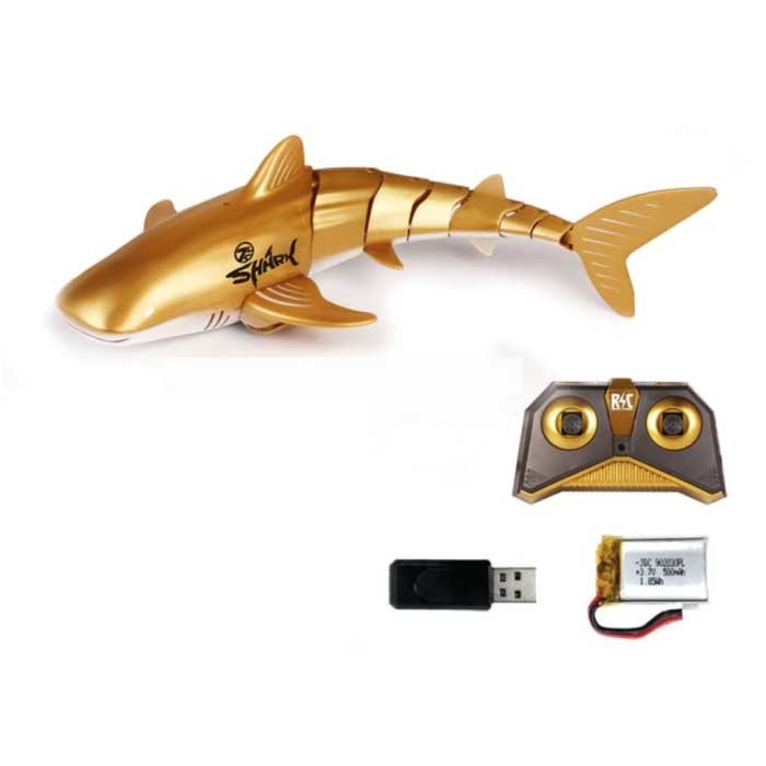 Kontrolowany rekin wielorybi z pilotem - RC Toy Robot Fish Gold