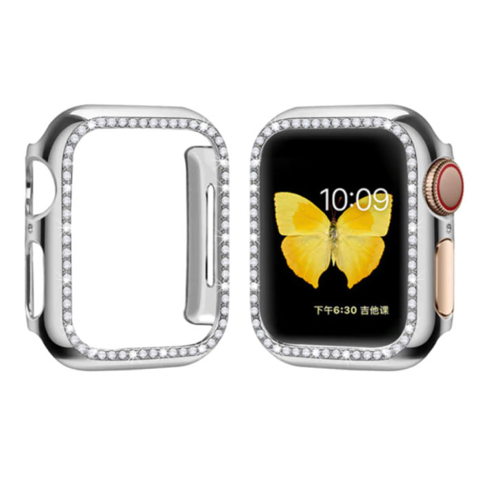 Diamond Case for iWatch Series 45mm - Hard Bumper Case Cover Silver