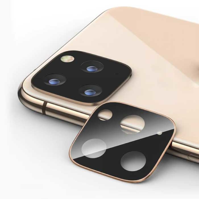Tapa de Lente de Cámara iPhone 12 Pro Max - Vidrio Templado y Anillo de Metal Dorado