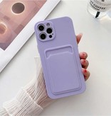 LVOEST iPhone 12 Pro Card Holder - Wallet Card Slot Cover Case Purple
