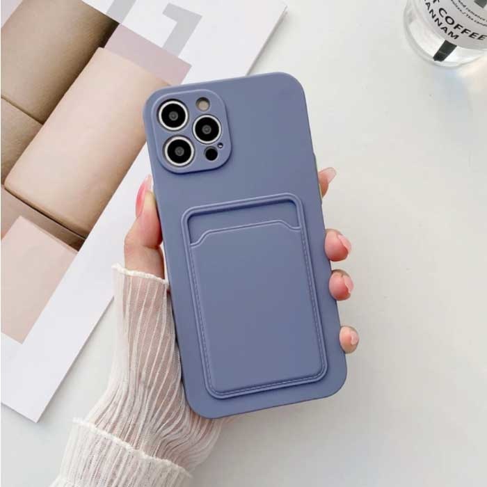 iPhone 11 Pro Max Kaarthouder - Wallet Card Slot Cover Hoesje Grijs