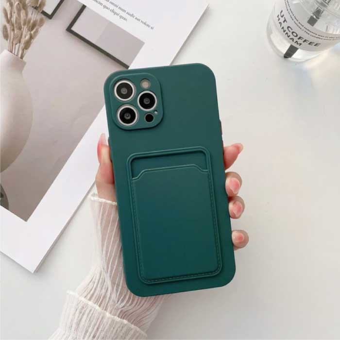 LVOEST iPhone 11 Pro Max Kaarthouder - Wallet Card Slot Cover Hoesje Donkergroen