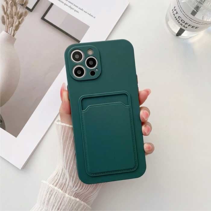 LVOEST iPhone 8 Card Holder - Wallet Card Slot Cover Case Dunkelgrün