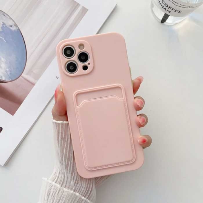 iPhone X Kaarthouder - Wallet Card Slot Cover Hoesje Roze