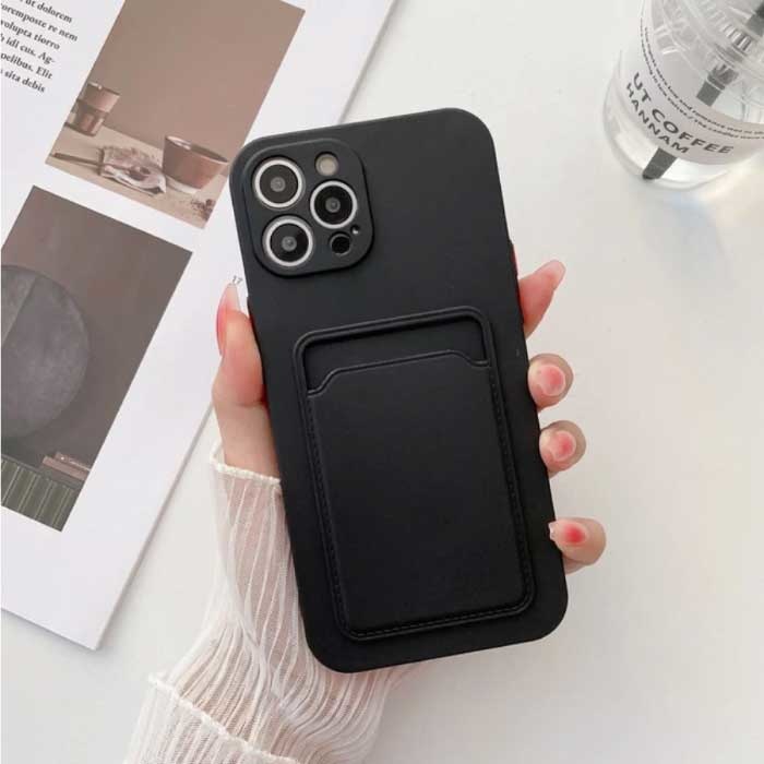 Tarjetero para iPhone 8 Plus - Funda tipo billetera con ranura para tarjetas, color negro