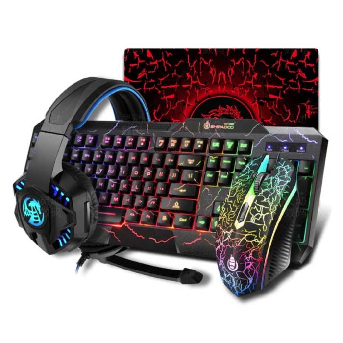 4-in-1-Gaming-Tastatur/Kopfhörer/Maus/Mauspad – 7 Farben RGB – QWERTY