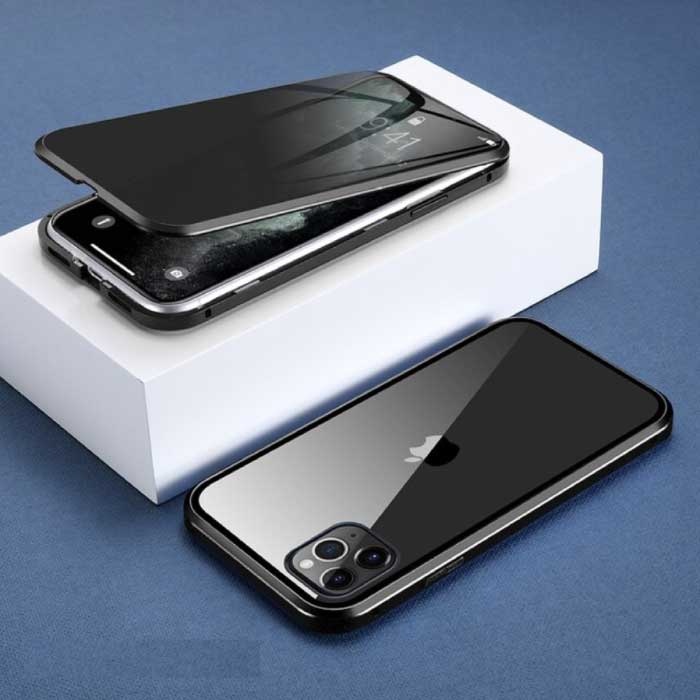 iPhone 12 Magnetisch Privacy Hoesje met Tempered Glass - 360° Full Body Cover Hoesje + Screenprotector Zwart