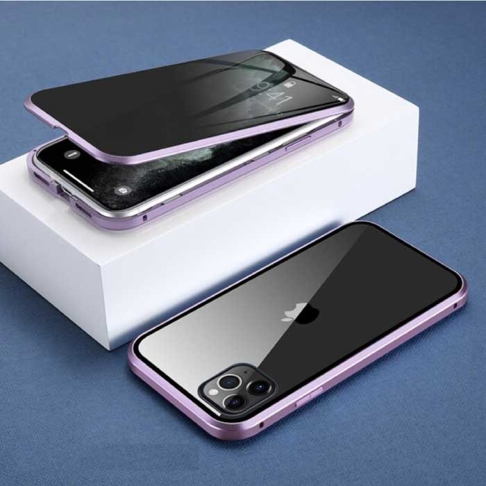 Estuche de privacidad magnético con vidrio templado para iPhone XS - Estuche de cuerpo completo de 360° + protector de pantalla Rosa