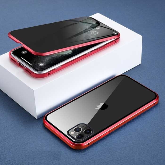 iPhone 7 Magnetic Privacy Case with Tempered Glass - 360° Full Body Cover Case + Screen Protector Red