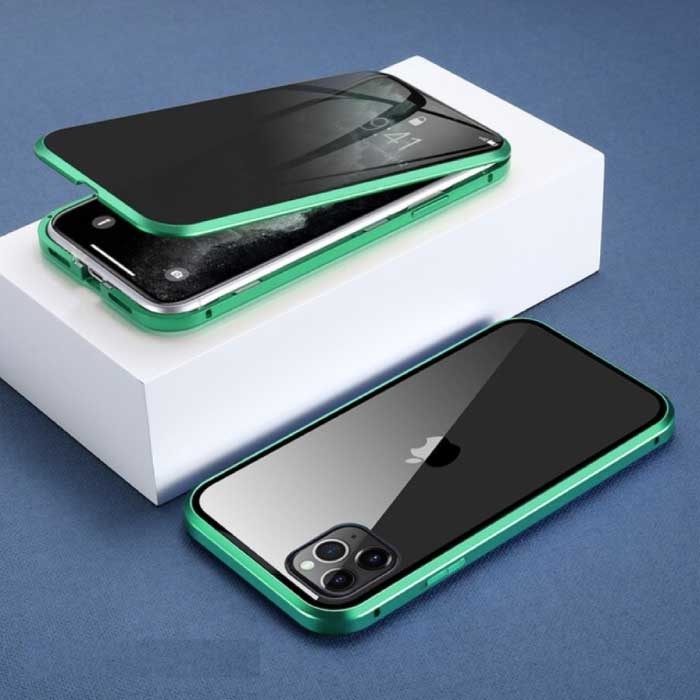 iPhone 11 Pro Max Magnetisch Privacy Hoesje met Tempered Glass - 360° Full Body Cover Hoesje + Screenprotector Groen