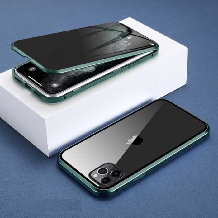 Custodia magnetica per la privacy per iPhone 13 con vetro temperato - Cover per tutto il corpo a 360° + protezione per lo schermo verde scuro