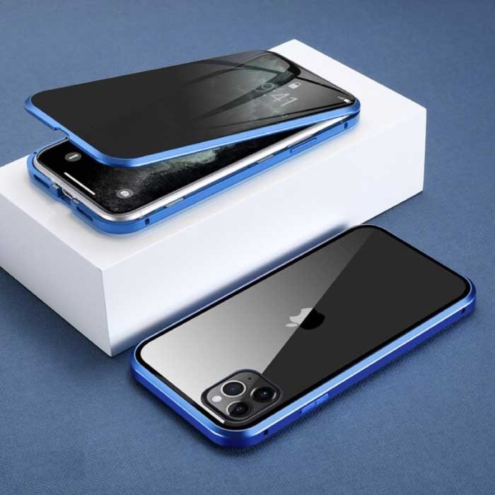 iPhone 6S Magnetisch Privacy Hoesje met Tempered Glass - 360° Full Body Cover Hoesje + Screenprotector Blauw