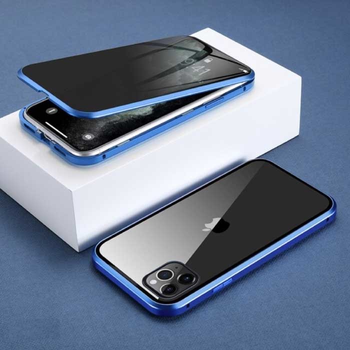 iPhone 8 Plus Magnetisch Privacy Hoesje met Tempered Glass - 360° Full Body Cover Hoesje + Screenprotector Blauw