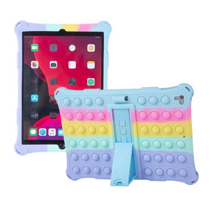 Coque Pop It pour iPad Pro 11" (2021) avec béquille - Coque à bulles arc-en-ciel