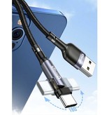 Elough Kabel ładujący USB-C 180 ° - 2 metry - Kabel do transmisji danych z plecionego nylonu Szary