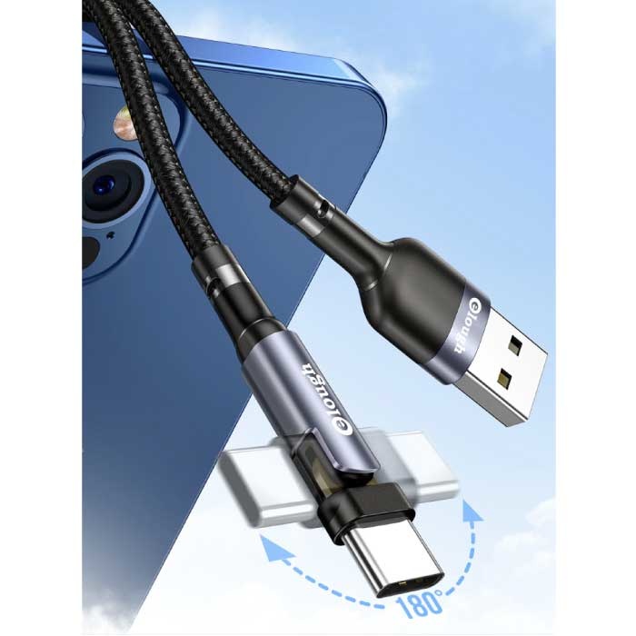 Elough USB-C Charging Cable 180° - 2 Meters - Braided Nylon Charger Data Cable Gray