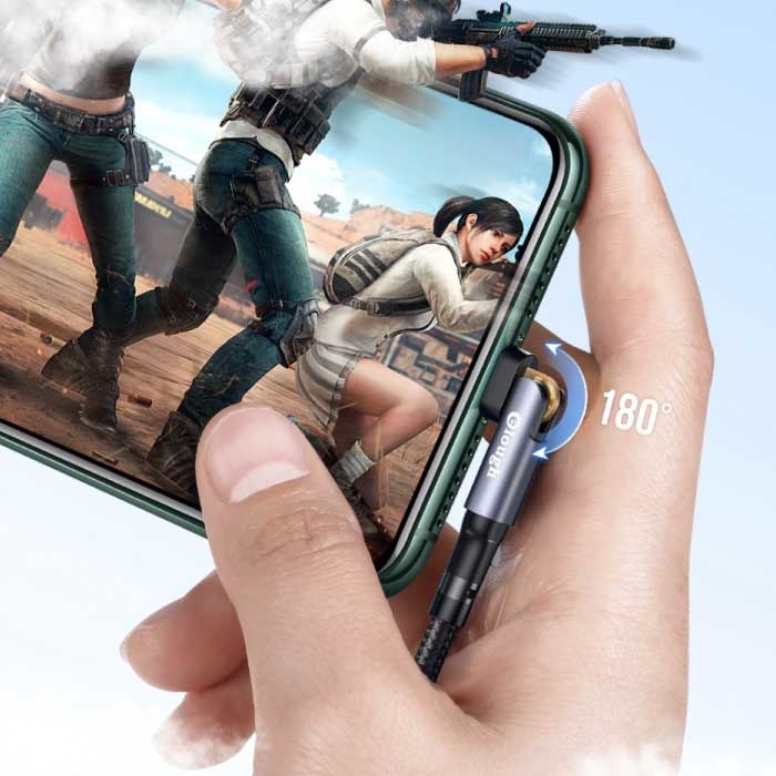 Elough USB-C Charging Cable 180° - 2 Meters - Braided Nylon Charger Data Cable Gray