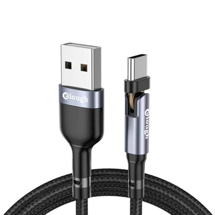 USB-C Charging Cable 180° - 2 Meters - Braided Nylon Charger Data Cable Gray