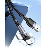 Elough Kabel ładujący USB-C 180 ° - 3 metry - Kabel do transmisji danych z plecionego nylonu Szary