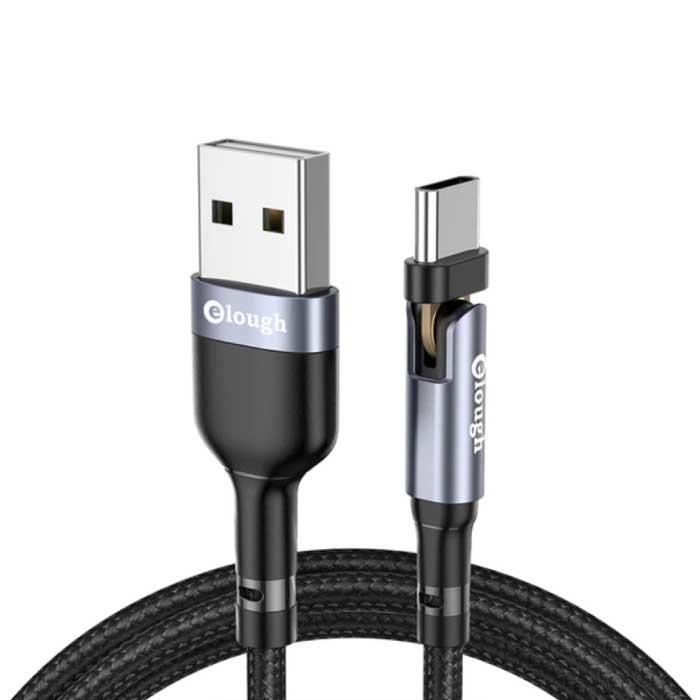 USB-C Charging Cable 180° - 3 Meter - Braided Nylon Charger Data Cable Gray
