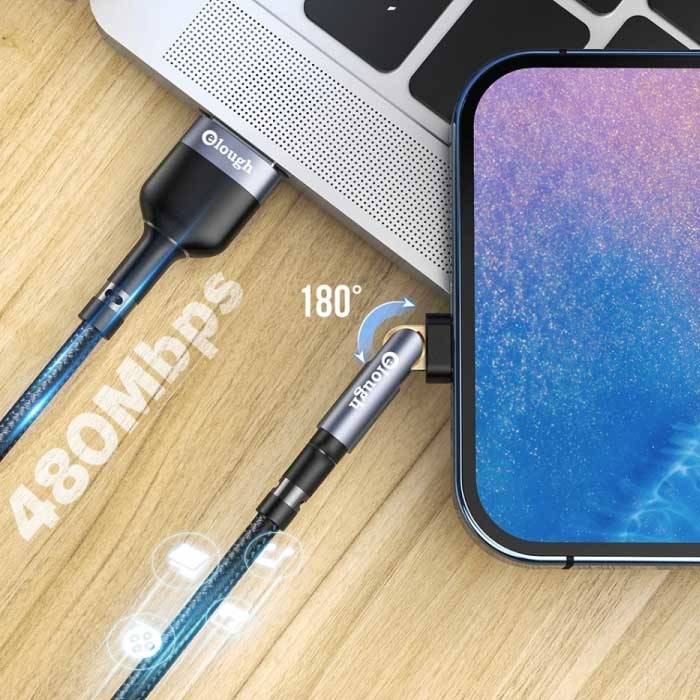 Elough USB-C Ladekabel 180° - 3 Meter - Geflochtenes Nylon Ladedatenkabel Grün