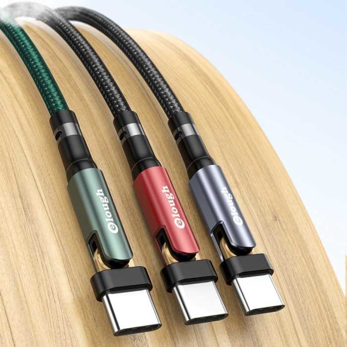 Elough Kabel ładujący USB-C 180° - 3 metry - Kabel danych do ładowarki w oplocie z nylonu Zielony
