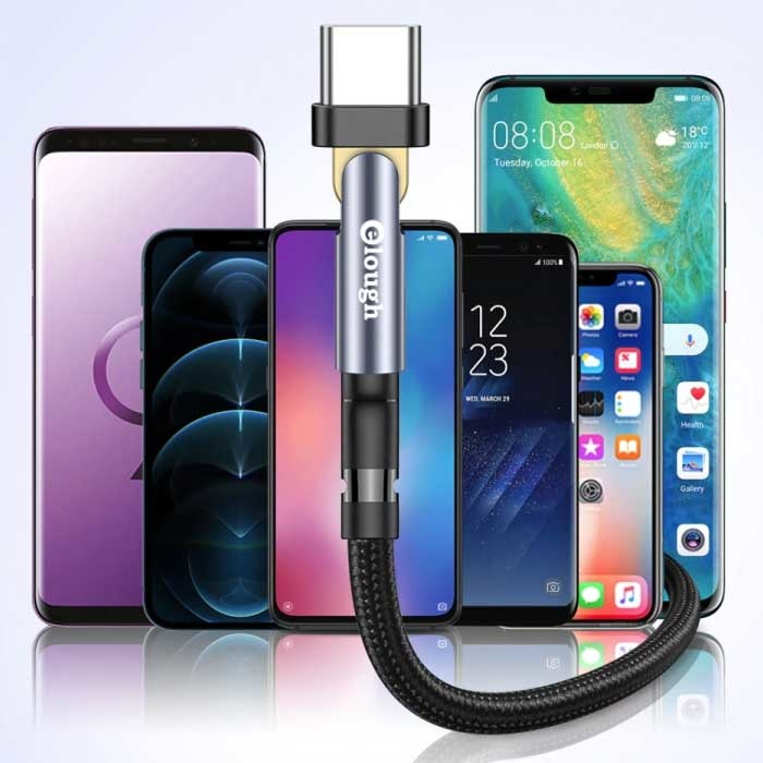 Elough Kabel ładujący USB-C 180° - 3 metry - Kabel danych do ładowarki w oplocie z nylonu Zielony