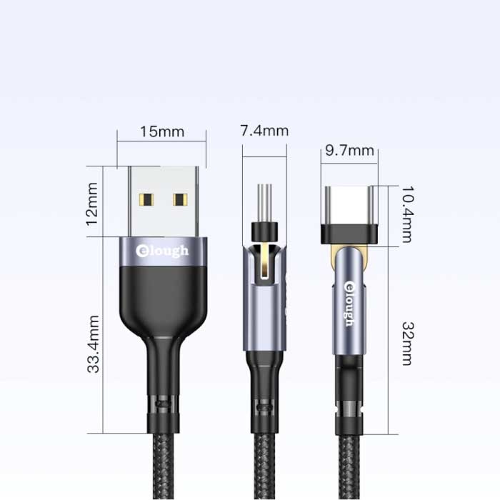 Elough Kabel ładujący USB-C 180° - 3 metry - Kabel danych do ładowarki w oplocie z nylonu Zielony
