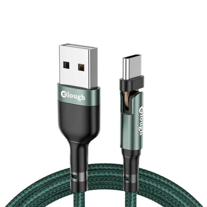 USB-C Charging Cable 180° - 2 Meters - Braided Nylon Charger Data Cable Green