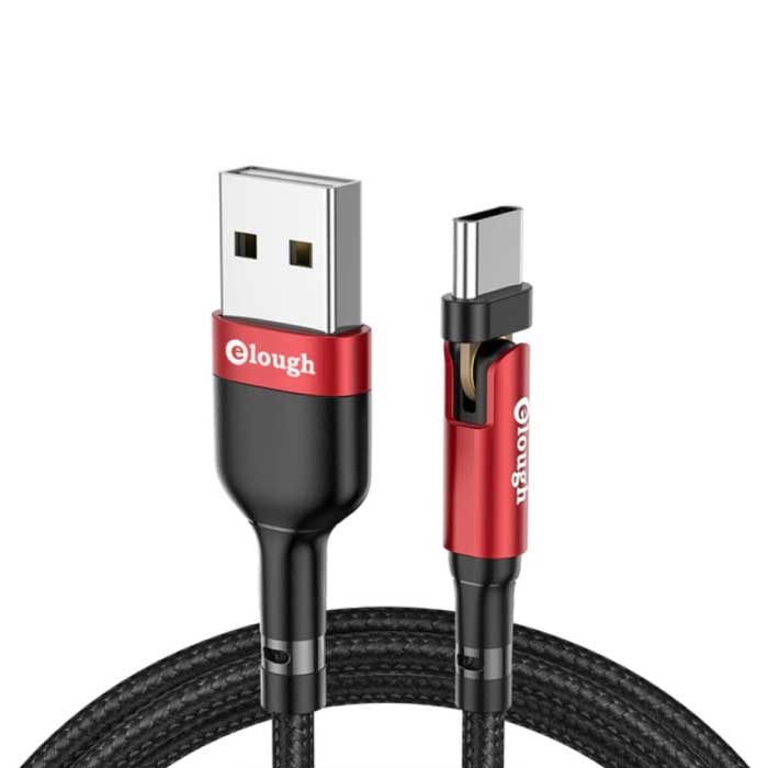 USB-C Charging Cable 180° - 2 Meters - Braided Nylon Charger Data Cable Red